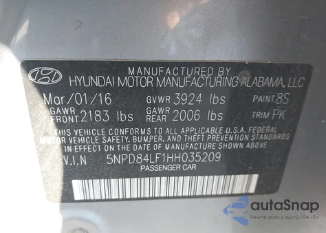 2017 Hyundai Elantra Se z USA, uszkodzony, nr VIN 5NPD84LF1HH035209
